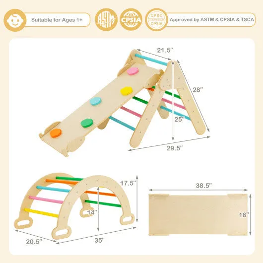 2-in-1 Wooden Kids Climber Toys With Triangle Arch Ramp-Multicolor