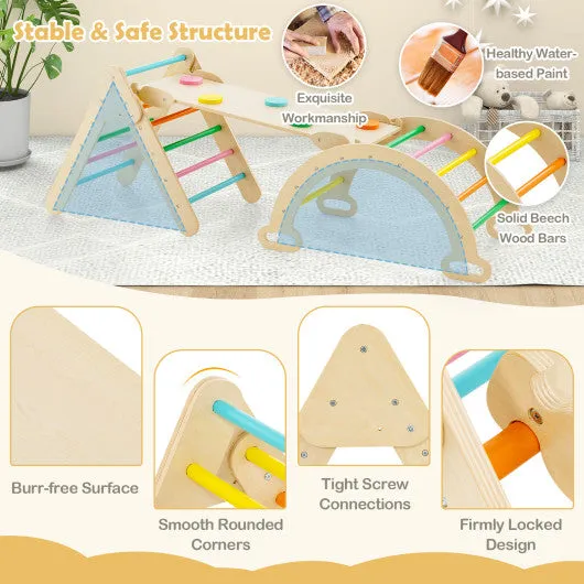 2-in-1 Wooden Kids Climber Toys With Triangle Arch Ramp-Multicolor