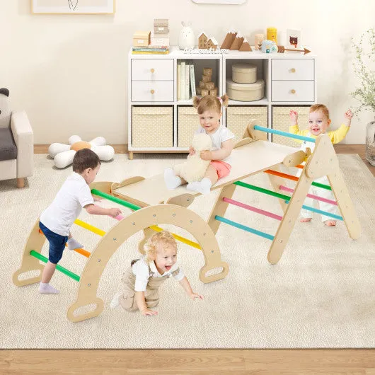 2-in-1 Wooden Kids Climber Toys With Triangle Arch Ramp-Multicolor