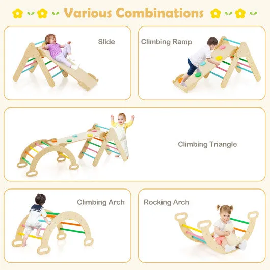 2-in-1 Wooden Kids Climber Toys With Triangle Arch Ramp-Multicolor