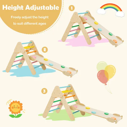 2-in-1 Wooden Kids Climber Toys With Triangle Arch Ramp-Multicolor