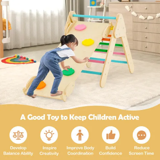 2-in-1 Wooden Kids Climber Toys With Triangle Arch Ramp-Multicolor