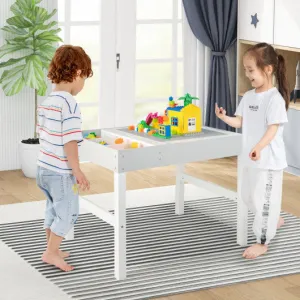 3 in 1 Wooden Kids Table With Storage and Double-Sided Tabletop-White