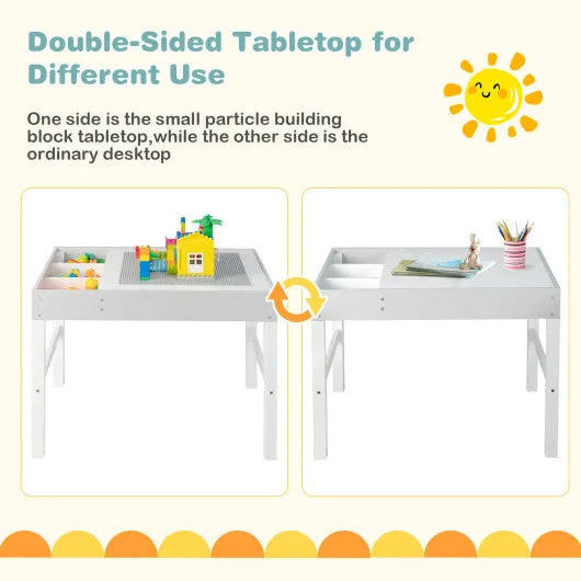 3 in 1 Wooden Kids Table With Storage and Double-Sided Tabletop-White