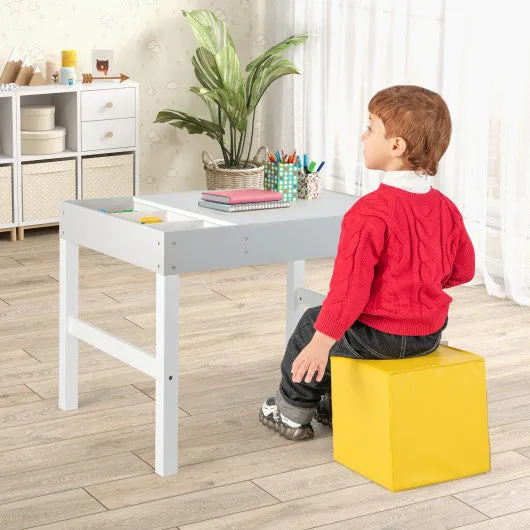 3 in 1 Wooden Kids Table With Storage and Double-Sided Tabletop-White