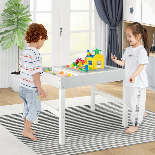 3 in 1 Wooden Kids Table With Storage and Double-Sided Tabletop-White