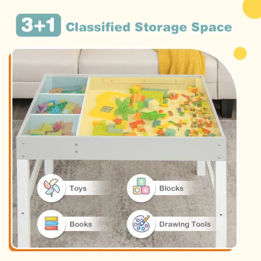 3 in 1 Wooden Kids Table With Storage and Double-Sided Tabletop-White