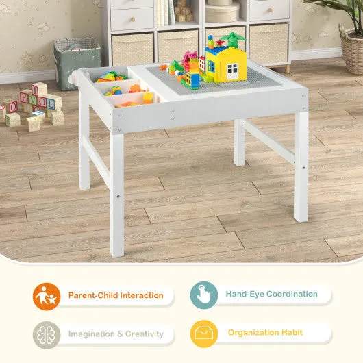 3 in 1 Wooden Kids Table With Storage and Double-Sided Tabletop-White