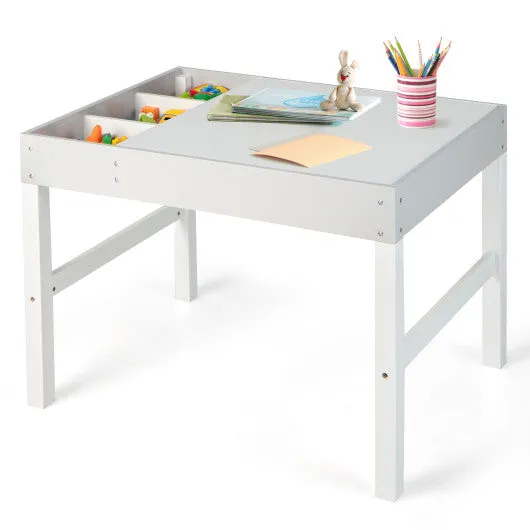 3 in 1 Wooden Kids Table With Storage and Double-Sided Tabletop-White
