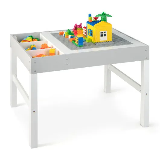 3 in 1 Wooden Kids Table With Storage and Double-Sided Tabletop-White