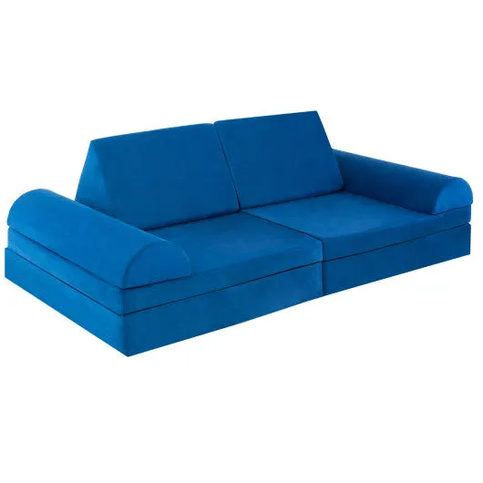 6 Pieces Convertible Kids Sofa Playset With Zipper-Blue