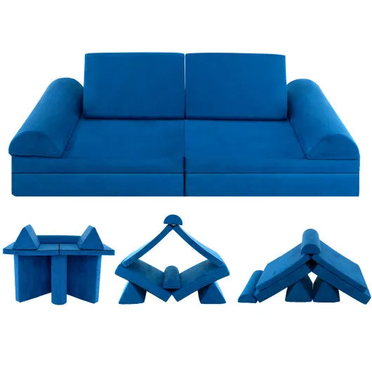 6 Pieces Convertible Kids Sofa Playset With Zipper-Blue