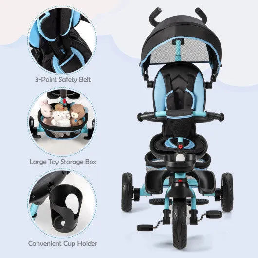 7-in-1 Detachable Baby Stroller With Canopy and Safety Harness-Blue