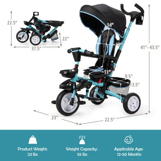 7-in-1 Detachable Baby Stroller With Canopy and Safety Harness-Blue