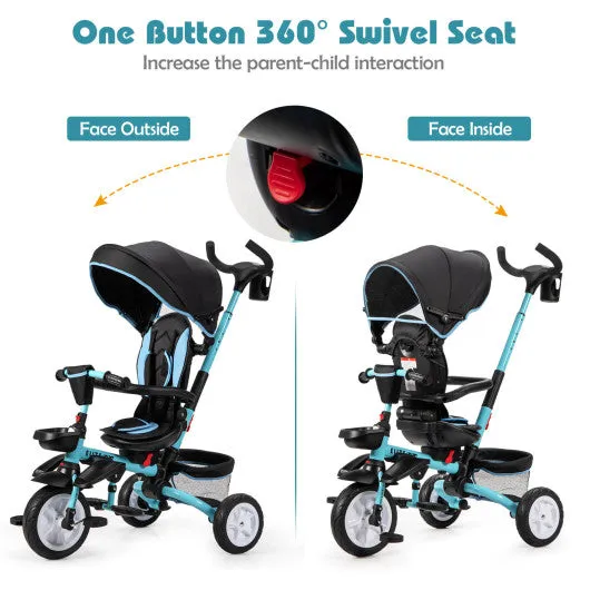 7-in-1 Detachable Baby Stroller With Canopy and Safety Harness-Blue