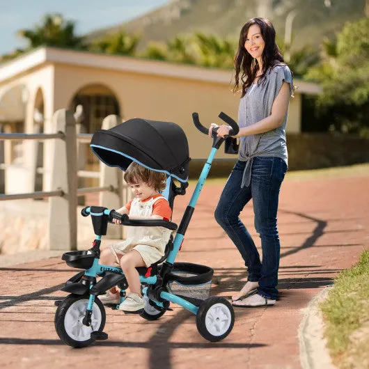 7-in-1 Detachable Baby Stroller With Canopy and Safety Harness-Blue
