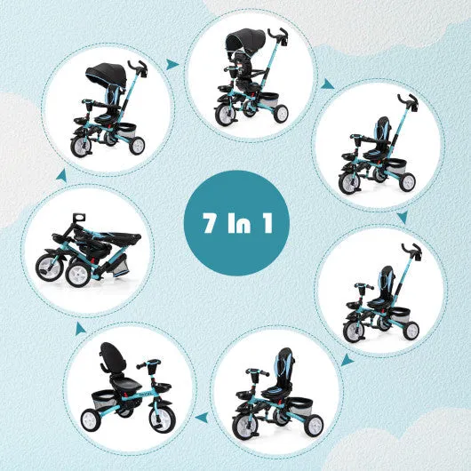 7-in-1 Detachable Baby Stroller With Canopy and Safety Harness-Blue