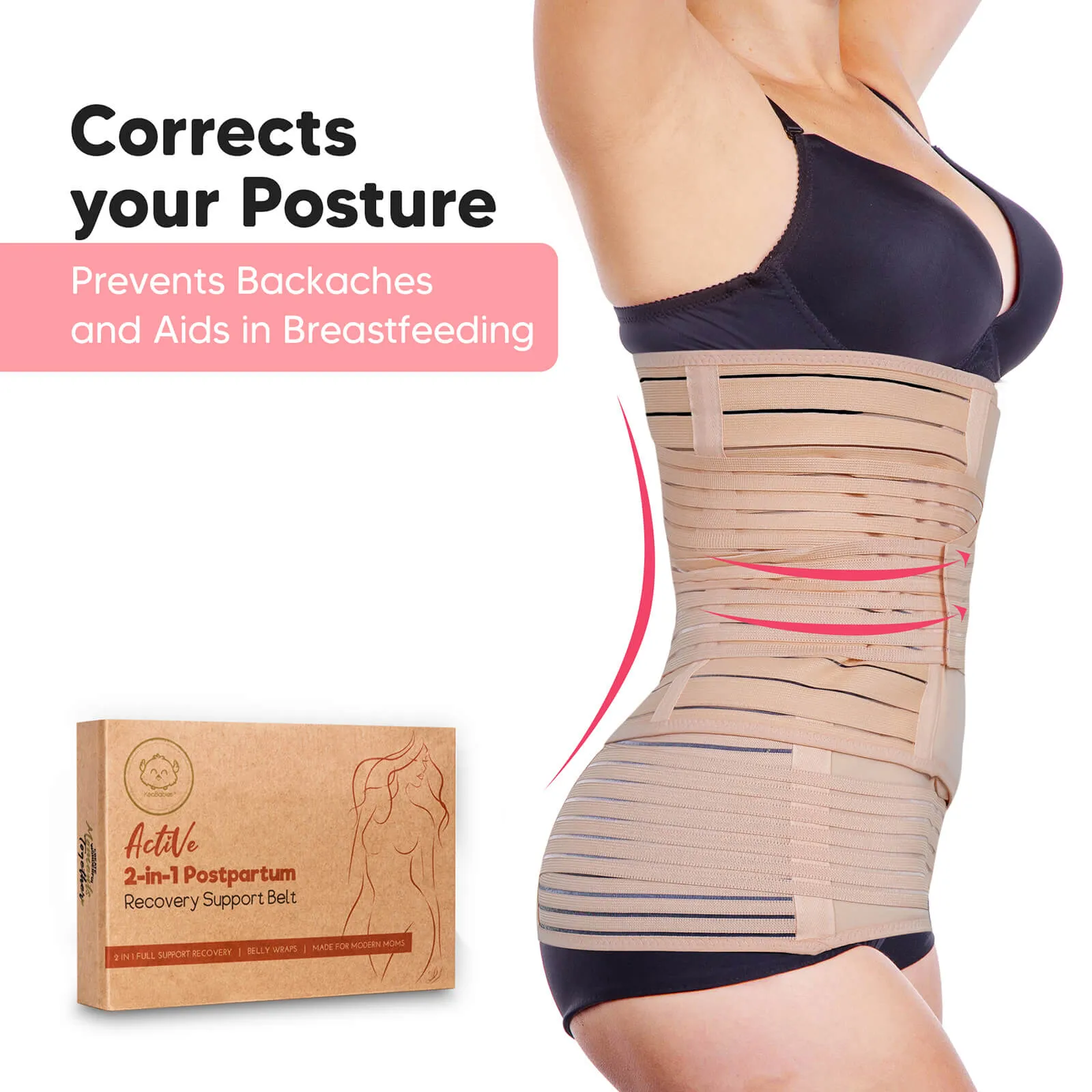 Active 2-in-1 Postpartum Recovery Support Belt (Classic Ivory, One Size)