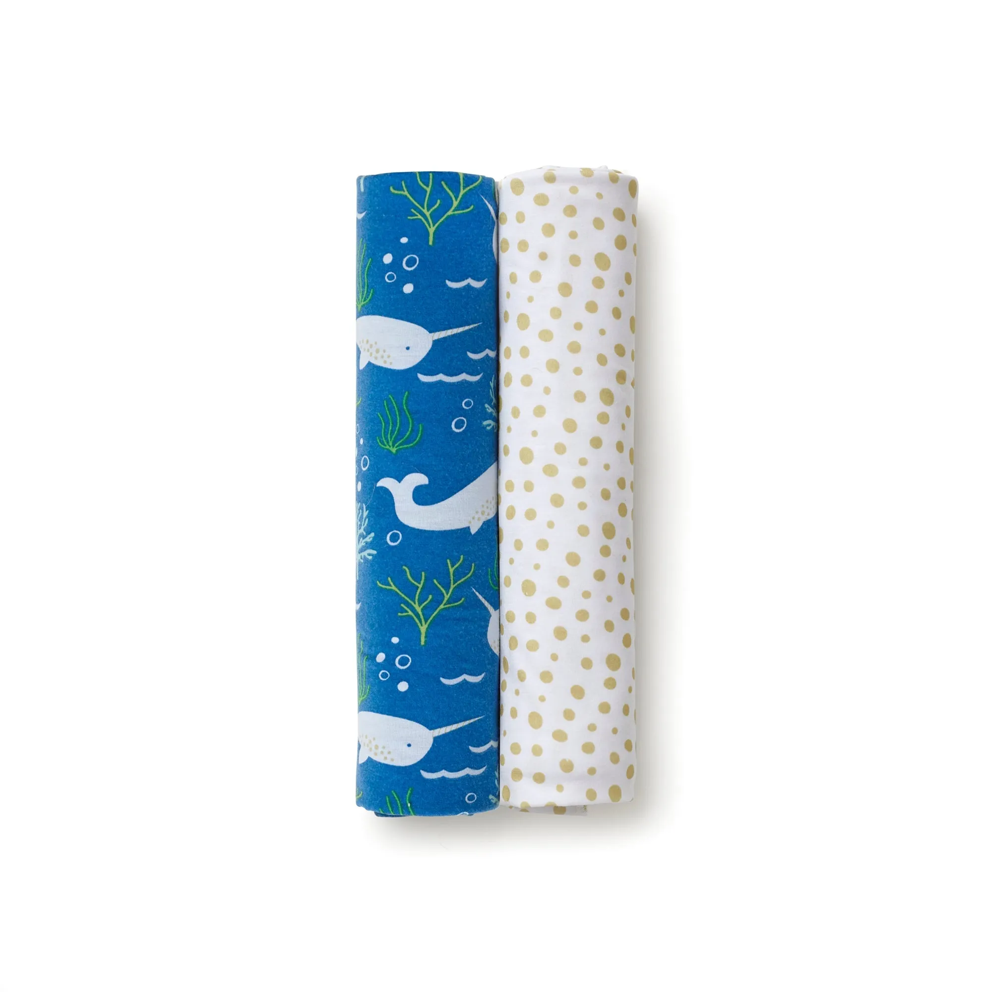 Active Swaddle Blanket 2 Pack - Narwhal and Gold Dots