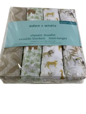 Aden   Anais Cotton Muslin Swaddle, 4 Pack, 44" x 44", Cotton Muslin, Tanzania