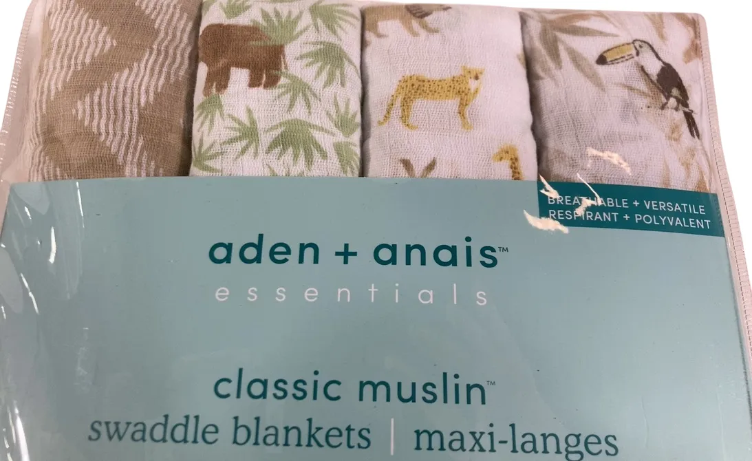 Aden   Anais Cotton Muslin Swaddle, 4 Pack, 44" x 44", Cotton Muslin, Tanzania
