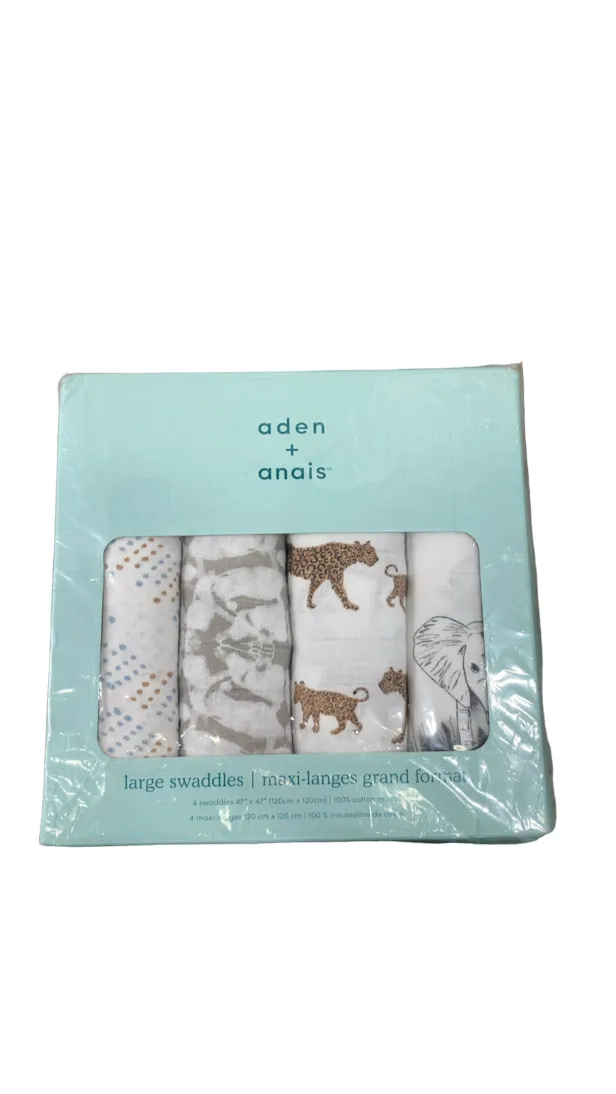 Aden   Anais Cotton Muslin Swaddle, 4 Pack, 47" x 47", Cotton Muslin, Hear Me Roar