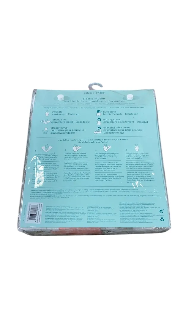 Aden   Anais Cotton Muslin Swaddle, 4 Pack, Classic Muslin, 44" x 44", Blushing Bunnies