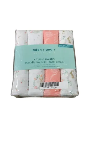 Aden   Anais Cotton Muslin Swaddle, 4 Pack, Classic Muslin, 44" x 44", Blushing Bunnies