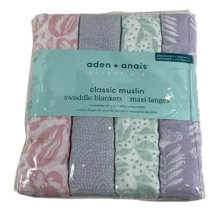 Aden   Anais Cotton Muslin Swaddle, 4 Pack, Classic Muslin, 44" x 44", DAMSEL
