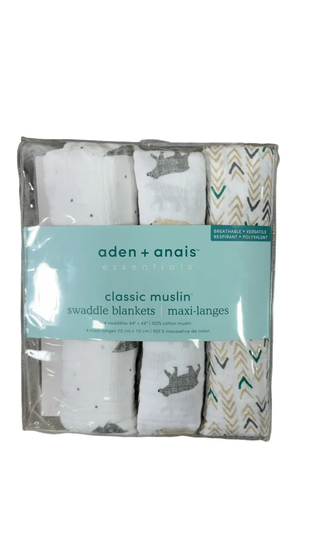 Aden   Anais Essentials Cotton Muslin Swaddle, 4pk, Bear Necessities
