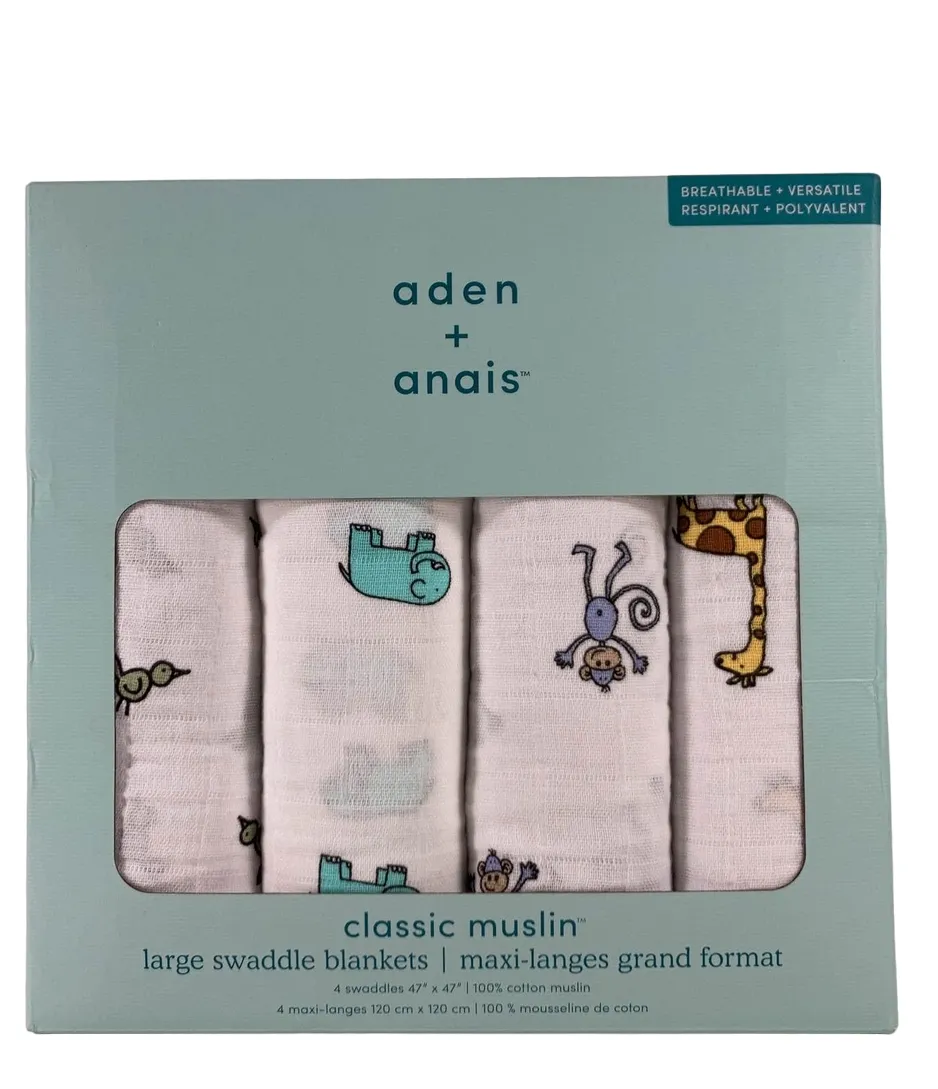 Aden   Anais Swaddle Classic Muslin 4 Pack Jungle Jam 47" x 47"