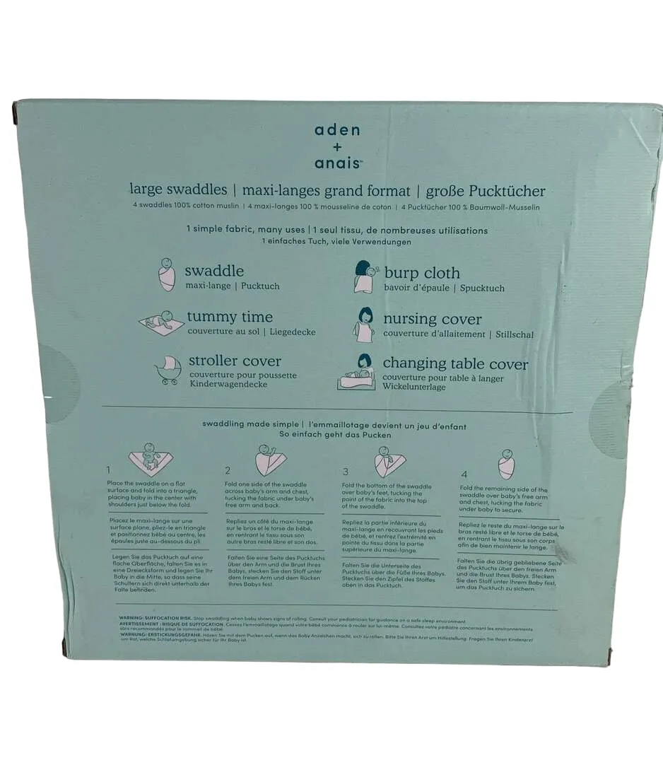 Aden   Anais Swaddle Cotton Muslin 4 Pack Heart Breaker 47" x 47"