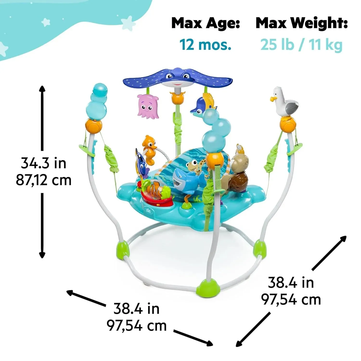 Baby Activity Center Jumper with Interactive Toys, Lights, Songs & Sounds, 6-12 Months (Blue)