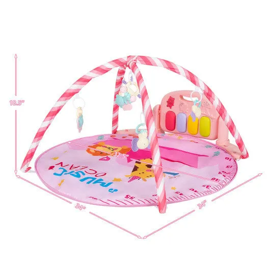 Baby Activity Play Piano Gym Mat With 5 Hanging Sensory Toys-Pink