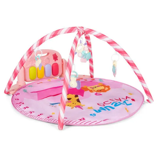 Baby Activity Play Piano Gym Mat With 5 Hanging Sensory Toys-Pink