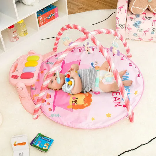 Baby Activity Play Piano Gym Mat With 5 Hanging Sensory Toys-Pink