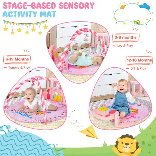 Baby Activity Play Piano Gym Mat With 5 Hanging Sensory Toys-Pink