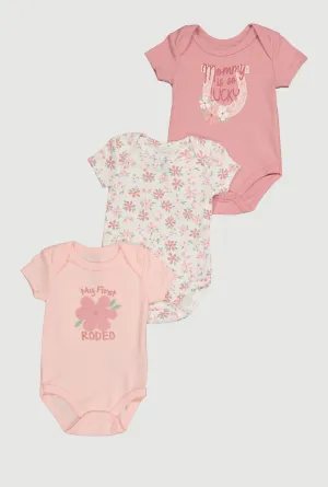 Baby Girls 0-9M Flower Graphic Print Bodysuits 3 Pack