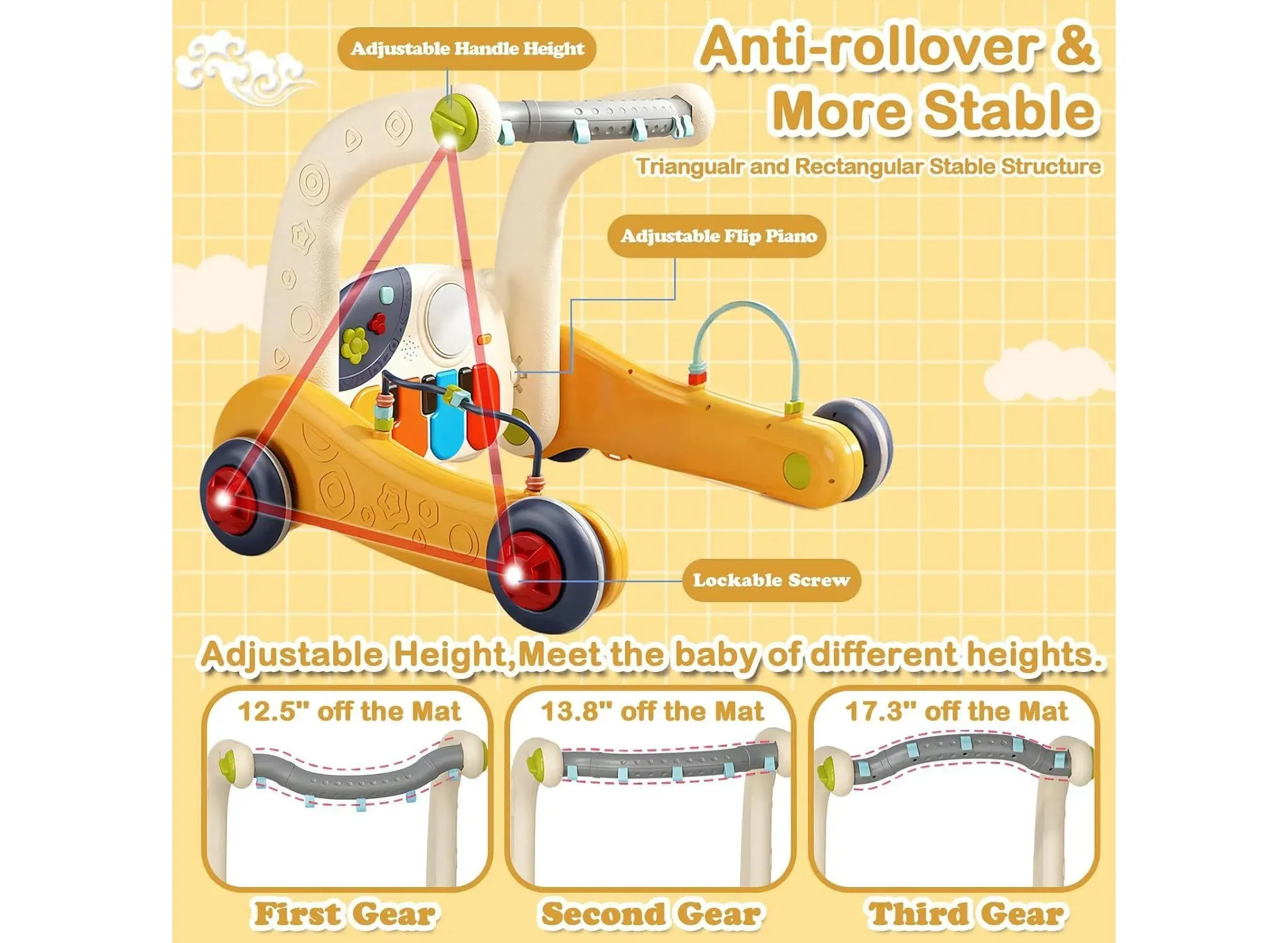 Baby Play Gym 3 in 1 Gym Play Mat & Baby Learning Walker