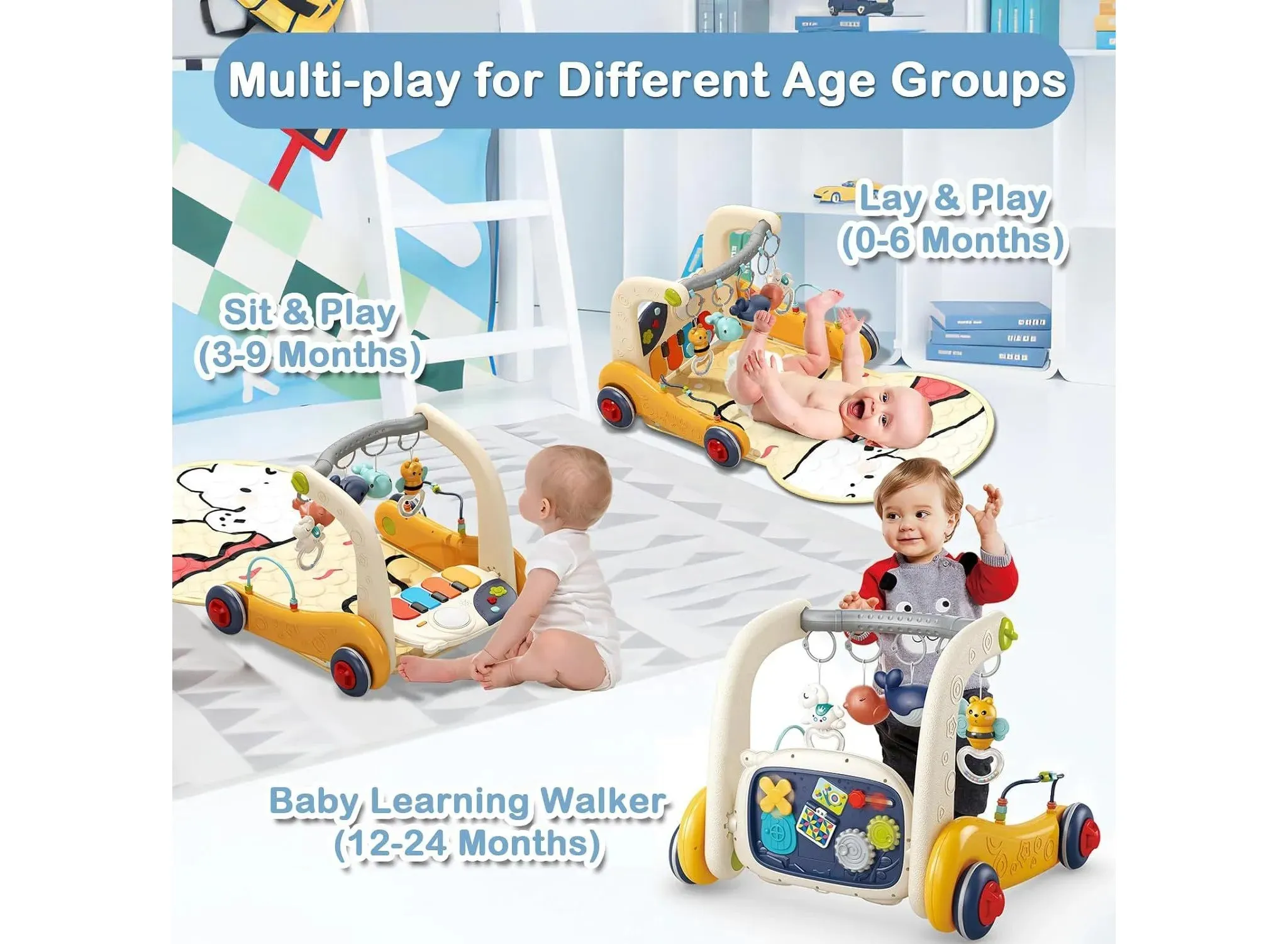 Baby Play Gym 3 in 1 Gym Play Mat & Baby Learning Walker