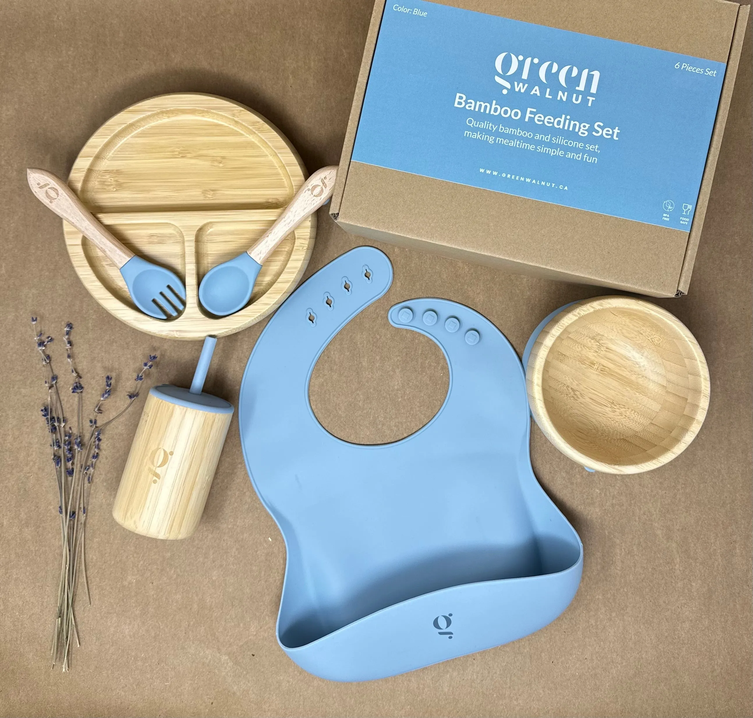 Baby / Toddler Bamboo Dinnerware With Suction Set of 6 Pieces