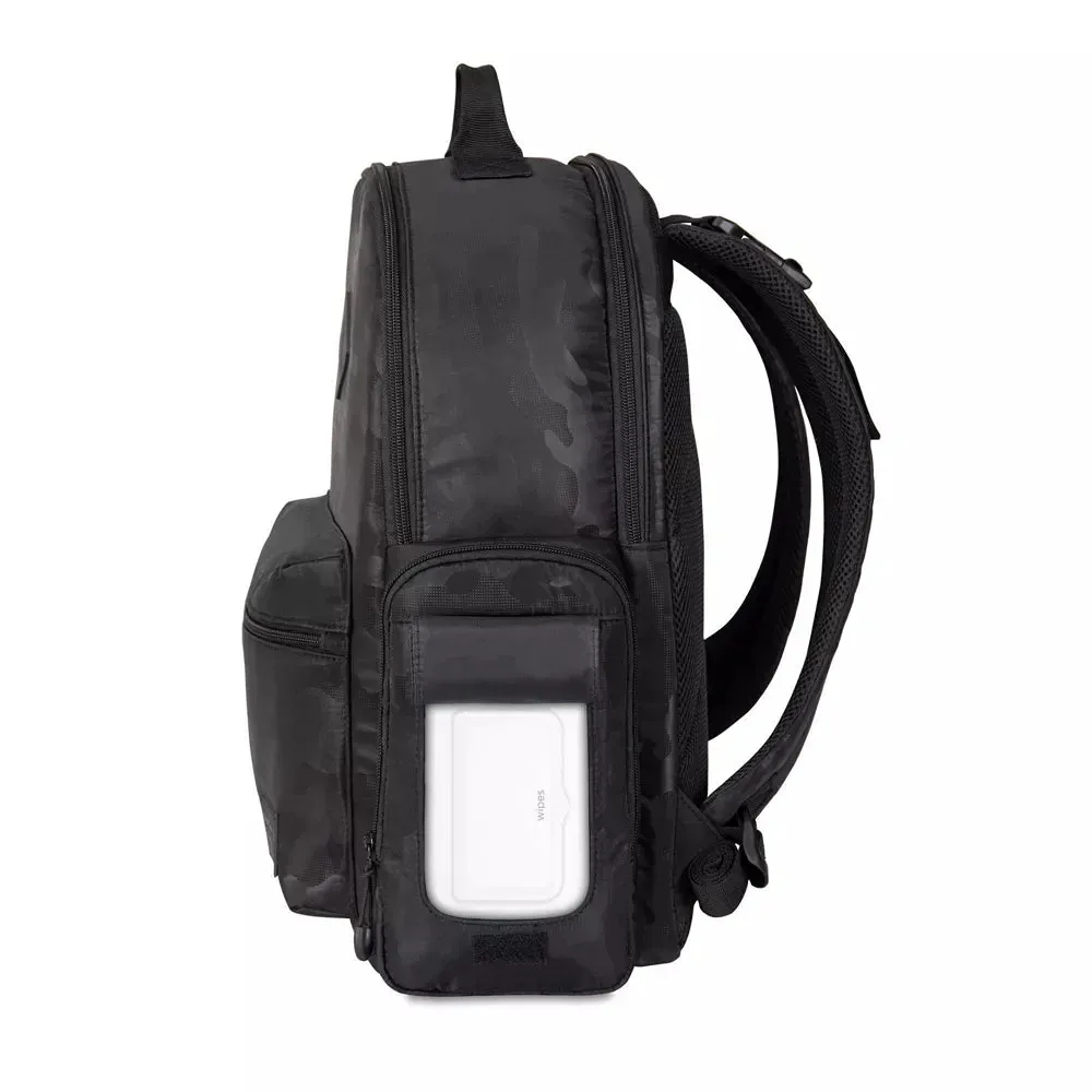 Camo Backpack Diaper Bag - Black