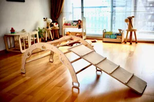 Climbing Arch With Ladder Ramp and Star Pillow Set | Wooden Climber Set