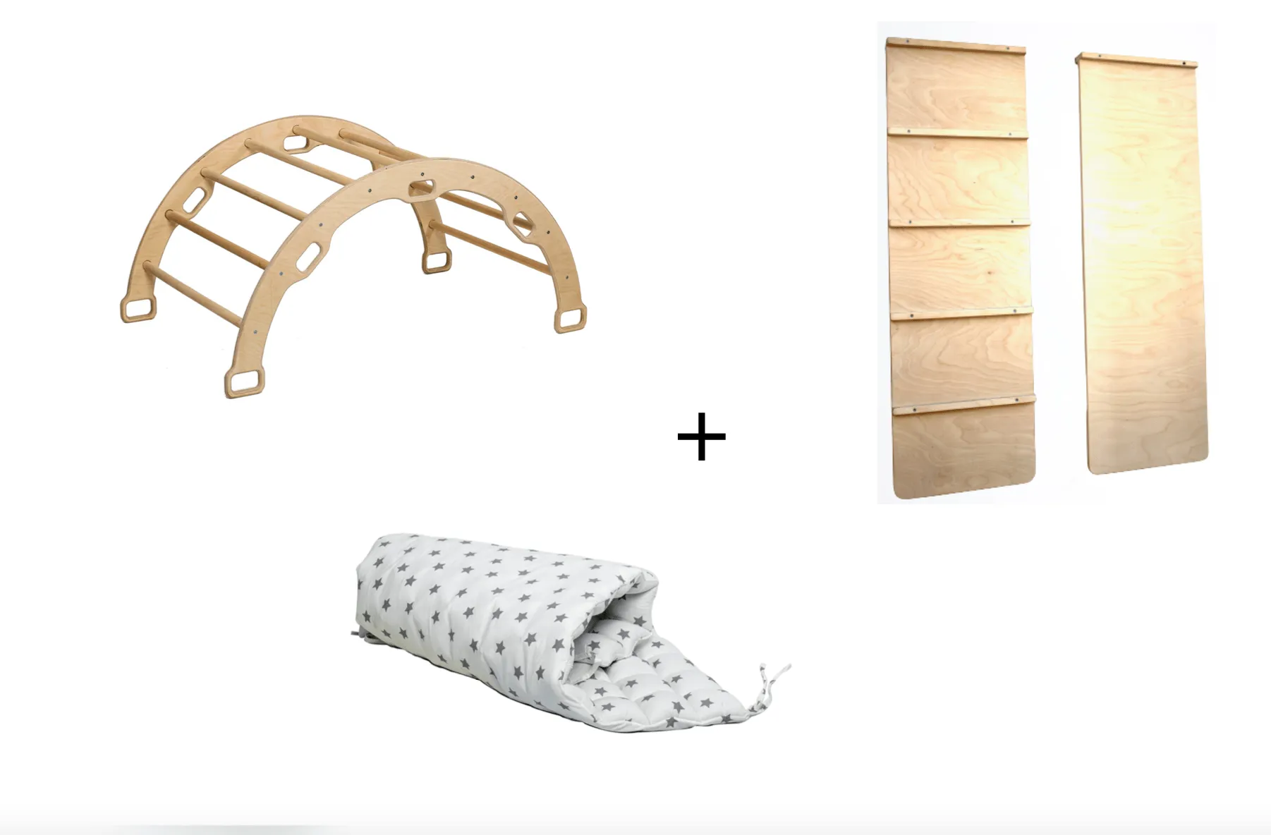 Climbing Arch With Ladder Ramp and Star Pillow Set | Wooden Climber Set