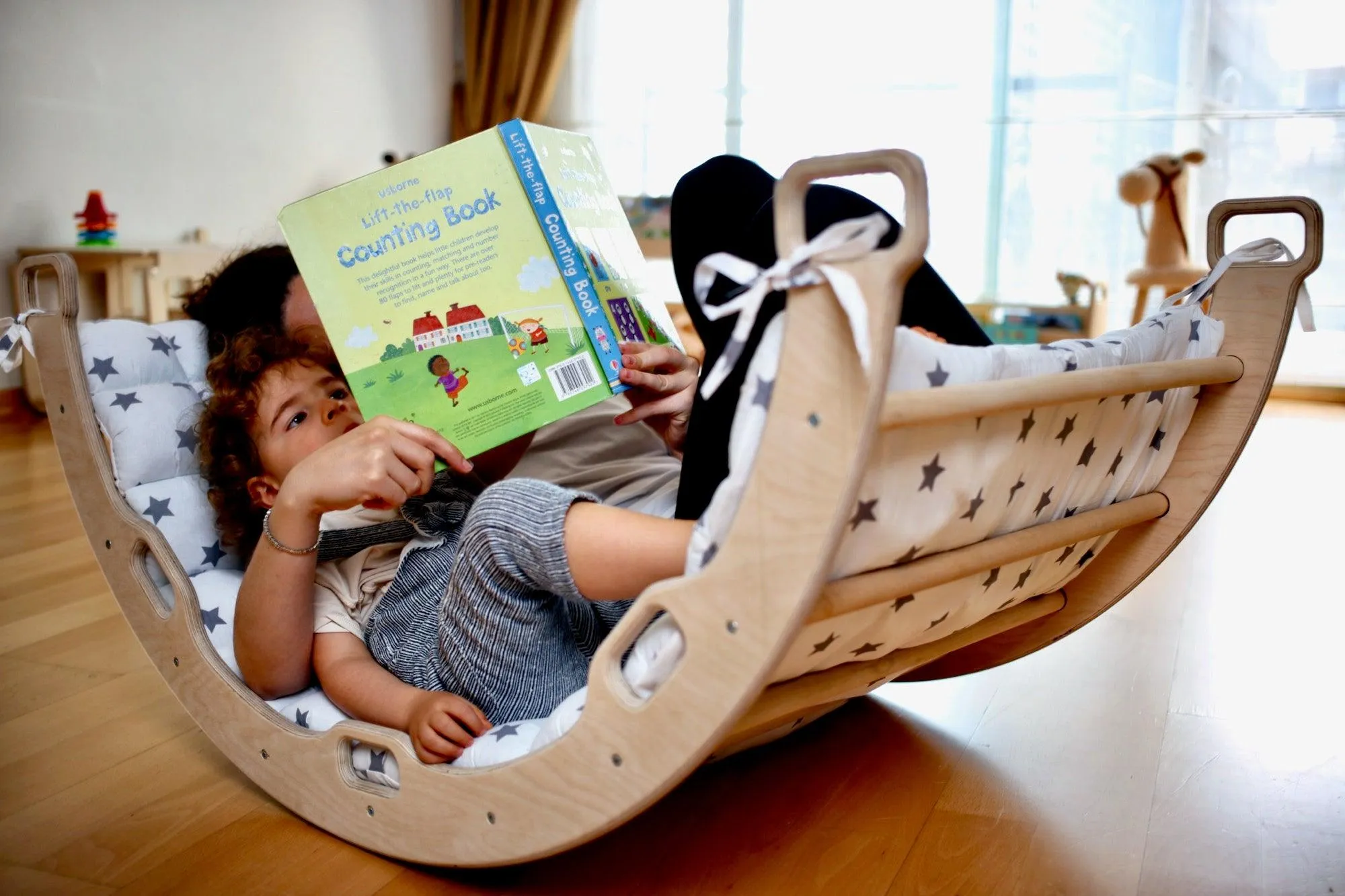 Climbing Arch With Ladder Ramp and Star Pillow Set | Wooden Climber Set