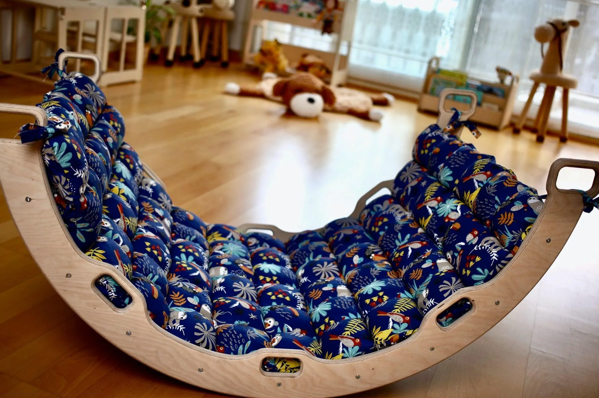 Climbing Triangle - Arch / Rocker With Jungle Pillow | Foldable Montessori Climbing Set