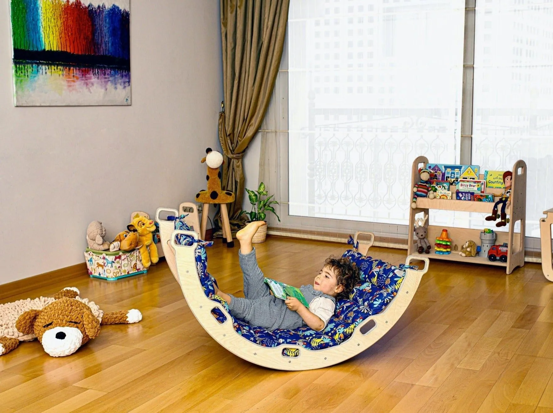 Climbing Triangle - Arch / Rocker With Jungle Pillow | Foldable Montessori Climbing Set