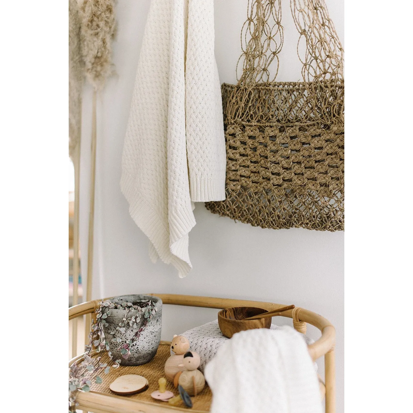 Diamond Knit Organic Baby Blanket - Cream