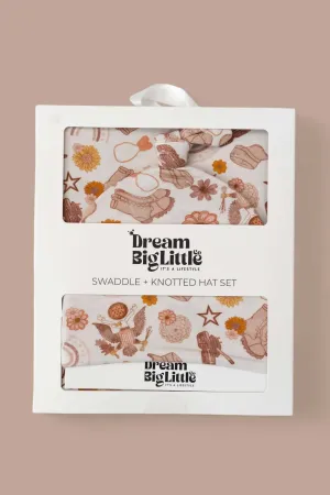 Flowers and Boots Swaddle Beanie Set