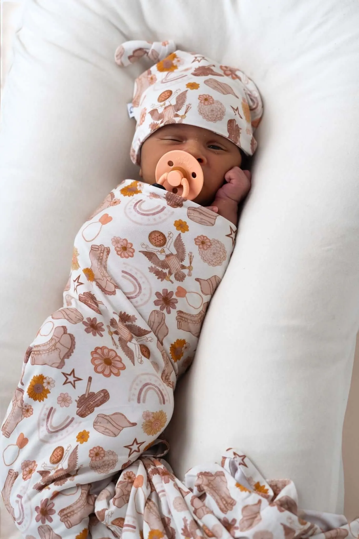 Flowers and Boots Swaddle Beanie Set